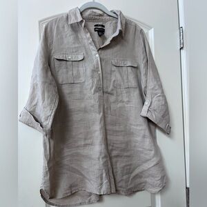 Jones NY 100% Linen Popover Tunic. 1/2 sleeves. Cargo inspired. Coastal. Beach.